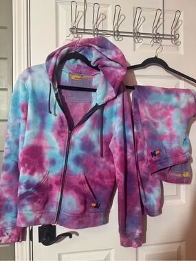 Aviator Nation jogger SET Tie-Dye Zip Hoodie & Sweatpants in Pink,Purple & Blue